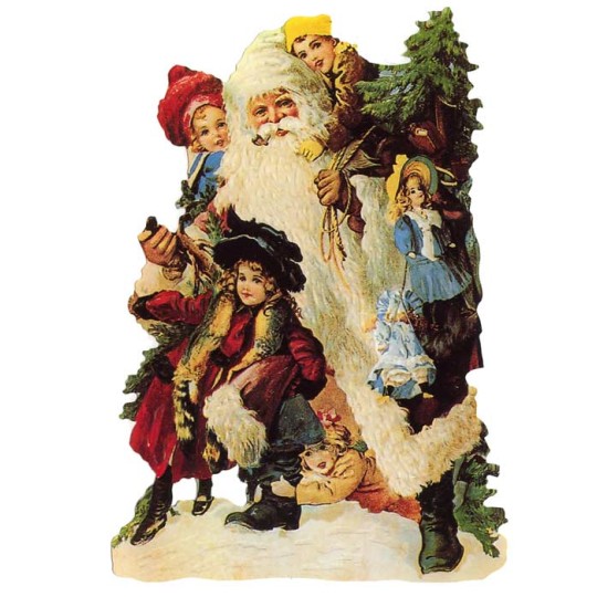 Victorian Santa with Children Large Scrap ~ Germany